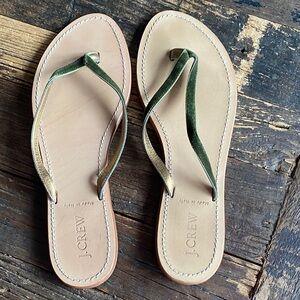 J. Crew Elegant Green and Gold Sandals flip flops